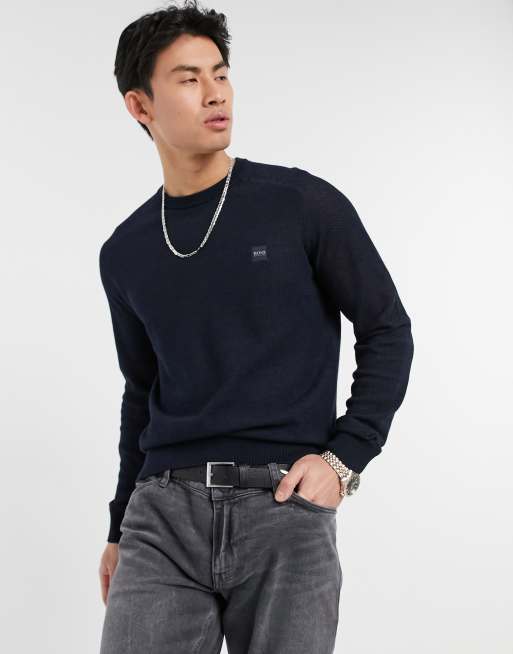 BOSS – Amador – Strickpullover in Dunkelblau