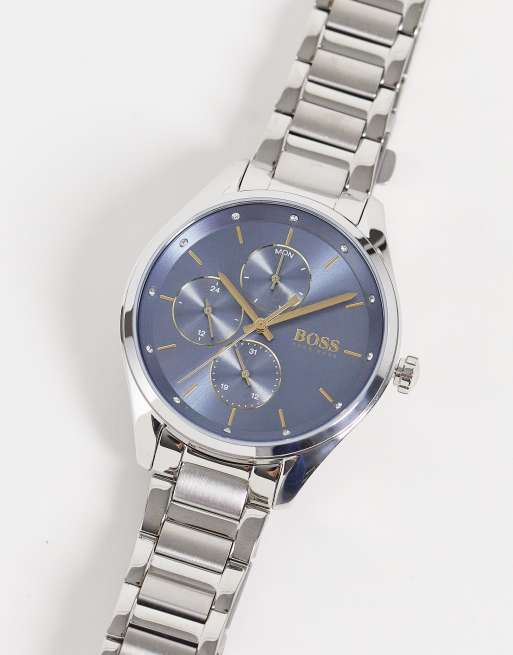BOSS - Armbandhorloge voor dames met blauwe wijzerplaat en chronograaf in zilver 1502583