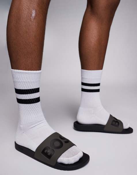 BOSS Aryeh contrast logo sliders in green and black - view 1