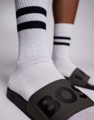 Hugo Boss Boss Aryeh Contrast Logo Slides In Black