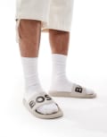 [BOSS Orange] BOSS Aryeh logo pool sliders in white/black 40 White/Black