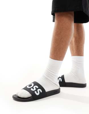 Hugo Boss Boss Aryeh Logo Pool Slides In Black