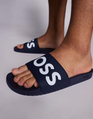 BOSS Bodywear BOSS Aryeh sliders in Navy