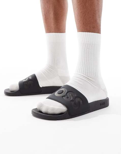BOSS - Aryeh - Slippers met contrasterend logo in groen en zwart - view 1