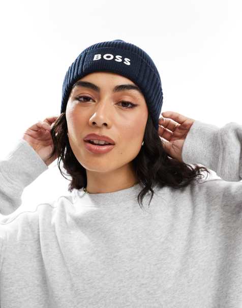 BOSS asic fisherman beanie in navy with white logo - view 1