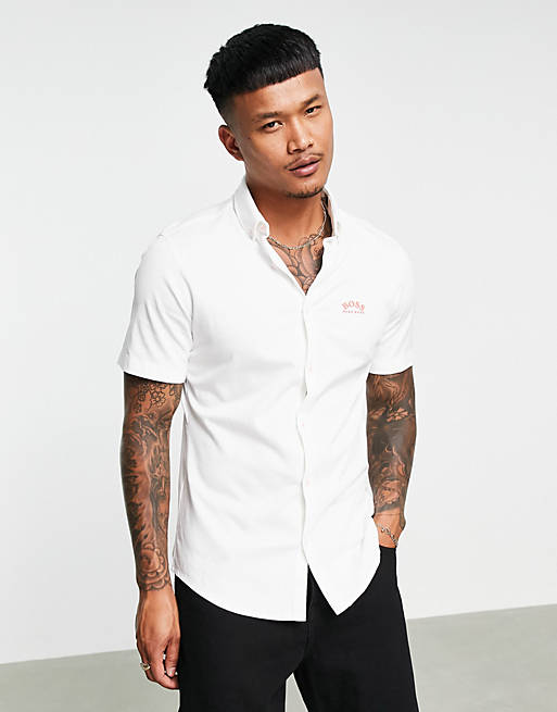 BOSS Athleisure Biadia short sleeve shirt with contrast logo in white