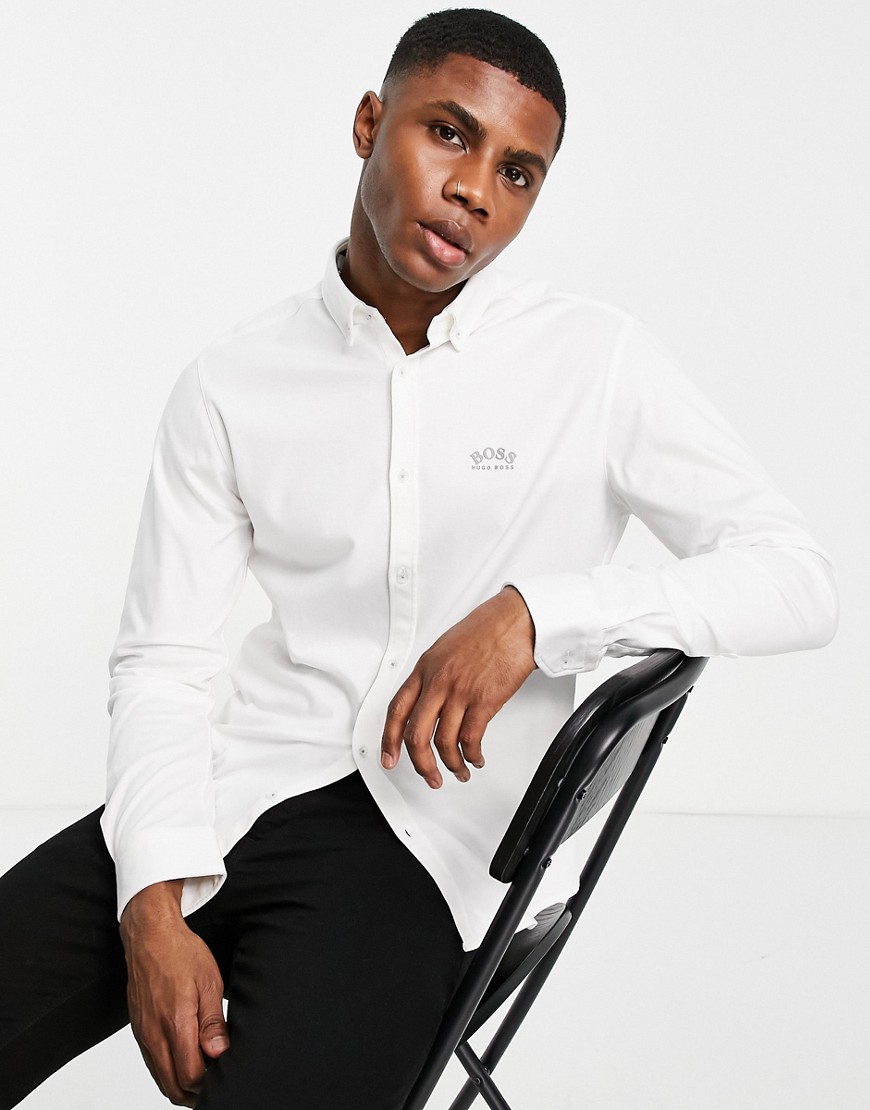BOSS Athleisure - Biado - Overhemd met logo op de borst in wit