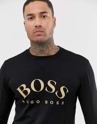 BOSS Athleisure gold logo sweatshirt in black ASOS