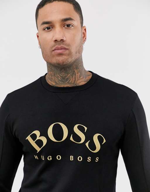 BOSS Athleisure gold logo sweatshirt in black