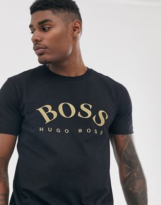 BOSS Athleisure gold logo t-shirt in 