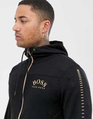 boss athleisure logo zip hooded sweatshirt