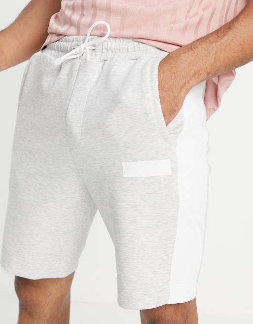 BOSS Athleisure Headlo Batch logo sweat shorts with contrast side panel in  grey