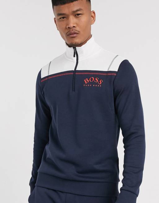 BOSS Athleisure – Set med marinblå sweatshirt med dragkedja i halsen och mjukisbyxor, 2 av 3