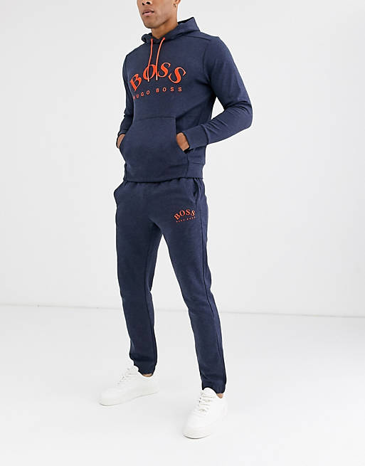 BOSS Athleisure orange logo tracksuit set in navy marl | ASOS