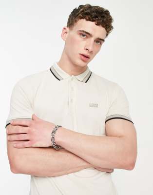 BOSS Green Boss Athleisure paddy polo in off white