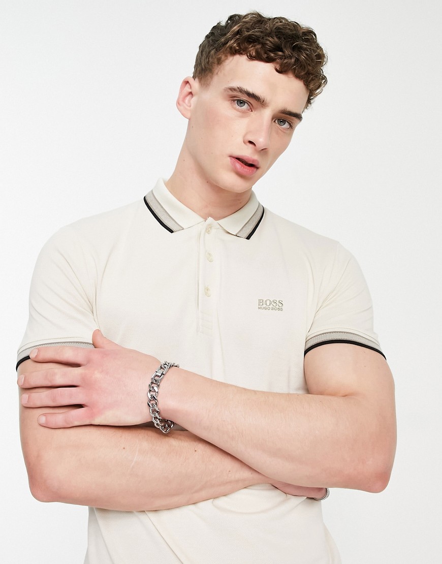 Boss Athleisure paddy polo in off white