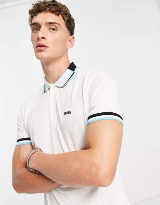 Boss Athleisure Paddy polo in white - ASOS Price Checker