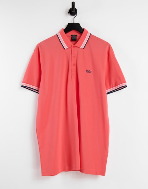 BOSS - Athleisure Paddy - Polo rosa con bordi a contrasto e logo