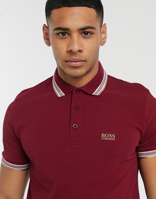 BOSS Athleisure Paddy tipped polo in burgundy