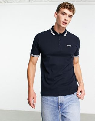 BOSS Athleisure Paddy tipped polo in navy  - ASOS Price Checker