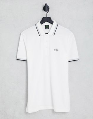 BOSS Green Paddy tipped polo in white