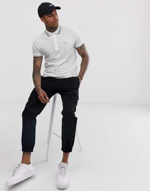 BOSS Athleisure – Paddy – Vit pikétröja med kontrasterande kanter, 4 av 4