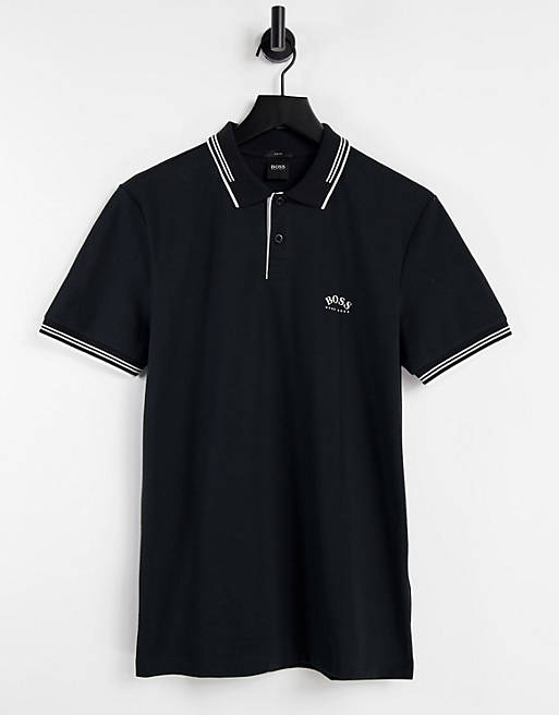 Men BOSS Athleisure Paul Curved polo in black 