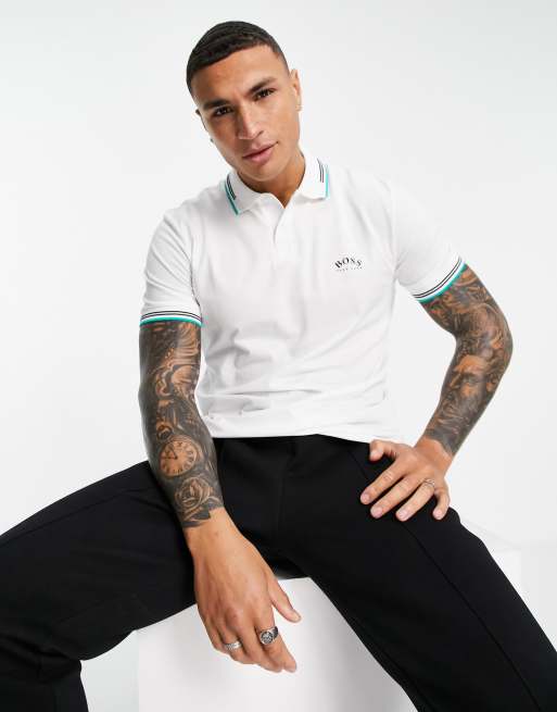 BOSS Paul curved polo in white | ASOS