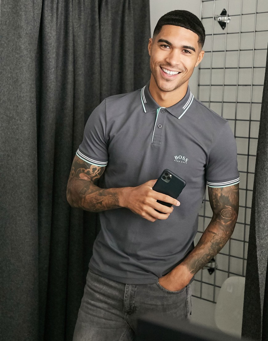 BOSS Athleisure Paul Curved slim fit polo in dark grey