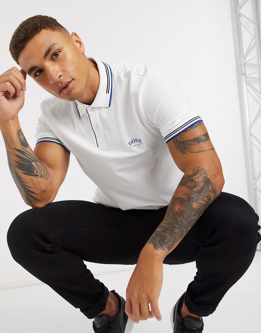 BOSS Athleisure Paul Curved slim fit polo in white