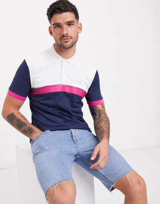 BOSS Athleisure Paule 3 slim fit colour block polo in navy