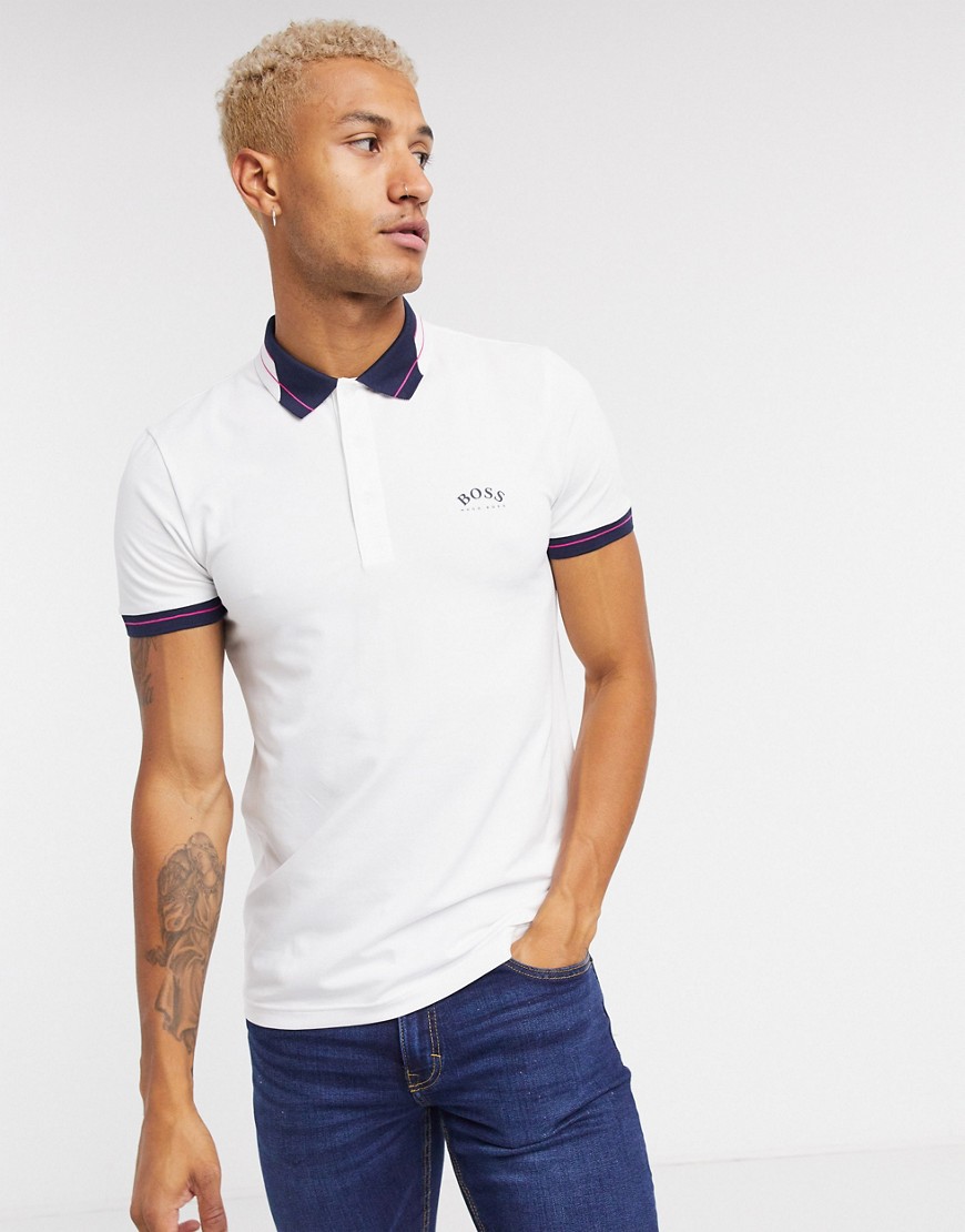 BOSS Athleisure Paule slim fit polo in white