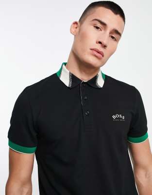 BOSS Athleisure Paule slim fit polo with contrast collar in black