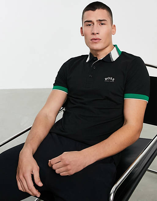 BOSS Athleisure Paule slim fit polo with contrast collar in black 