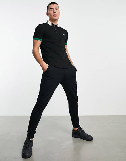  BOSS Athleisure Paule slim fit polo with contrast collar in black 