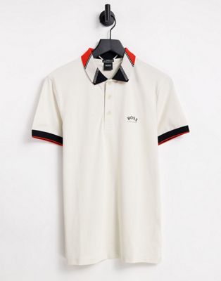 BOSS Athleisure Paule slim fit polo with contrast collar in stone