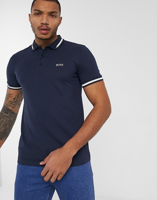 BOSS Athleisure Paule tipped polo in navy