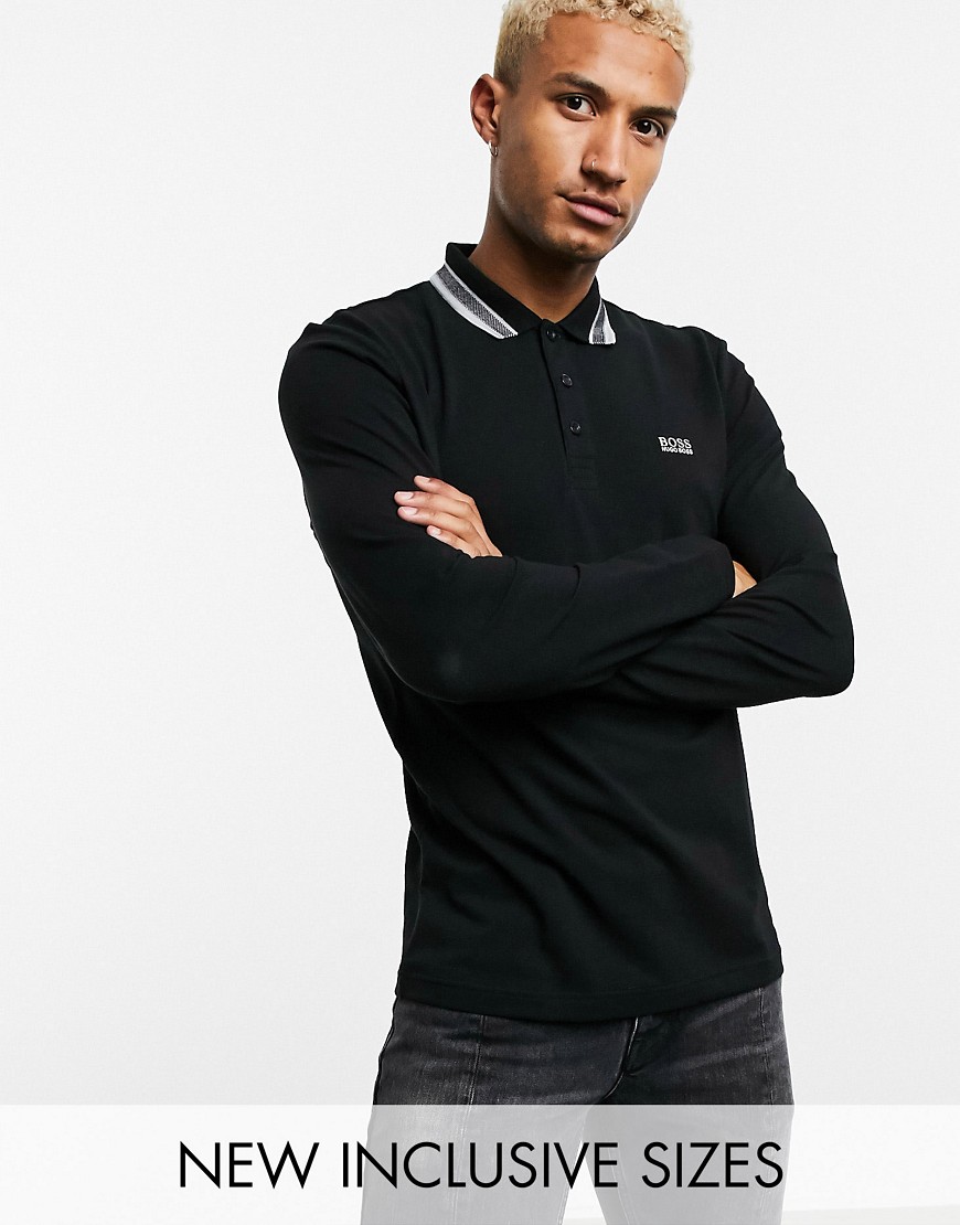 BOSS Athleisure Plisy long sleeve tipped polo in black