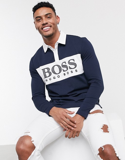 BOSS Athleisure Plisy rugby polo in navy