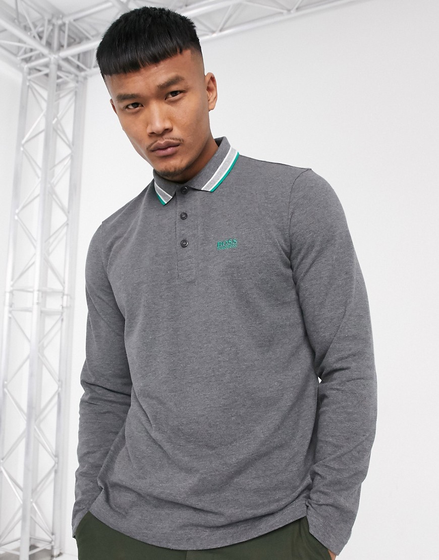 BOSS Athleisure Plisy tipped long sleeve polo in grey