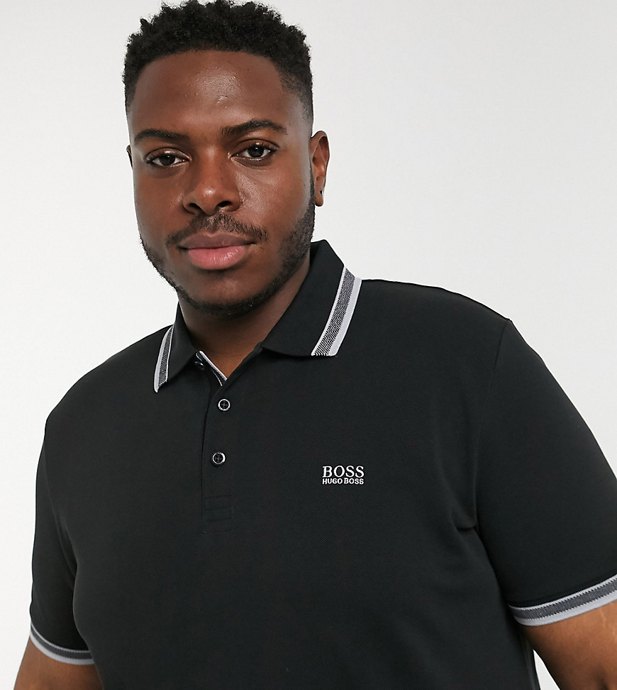 BOSS Athleisure Plus Paddy tipped polo in black and silver