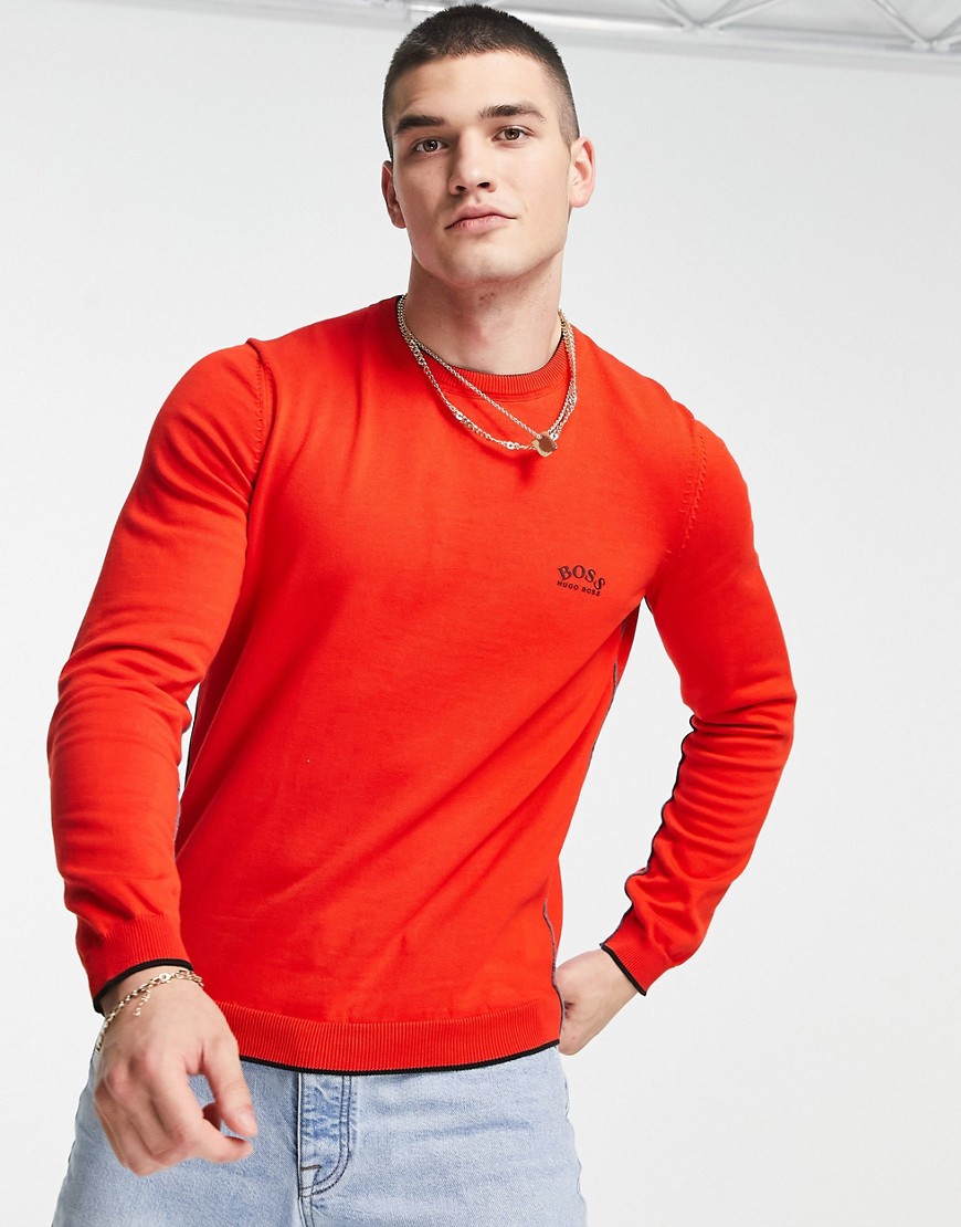 BOSS Athleisure - Riston - Trøje med rund hals og logo-Rød