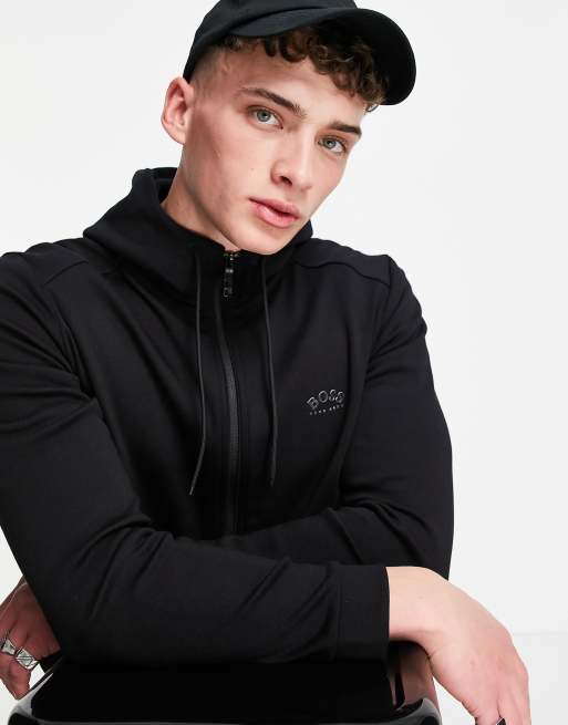 Boss athleisure saggy cheap full zip hoodie black