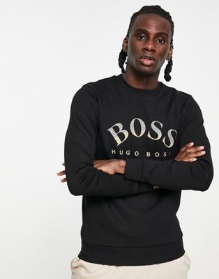 Marques de designers BOSS - Athleisure Salbo 1 - Sweat coupe slim avec grand logo - Noir