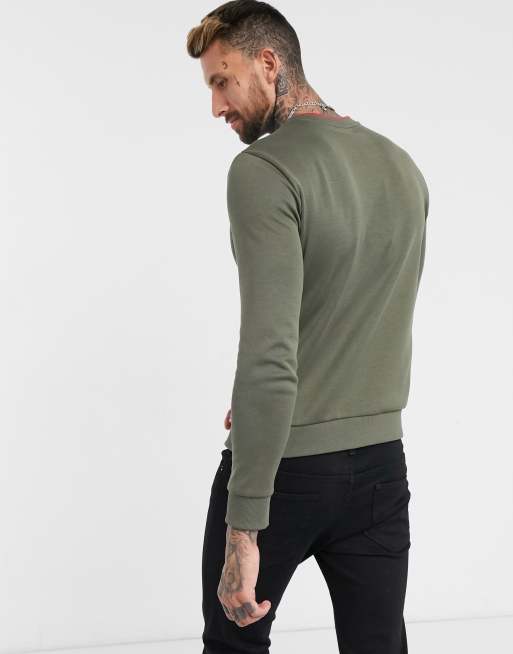 BOSS Athleisure – Salbo – Kakifärgad sweatshirt i smal modell med stor logga, 2 av 4