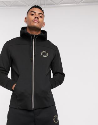 boss athleisure logo zip hooded sweatshirt