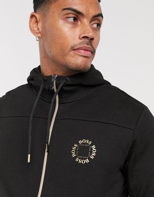 boss athleisure logo zip hooded sweatshirt