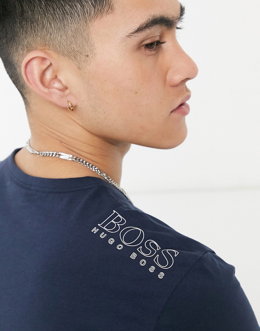 BOSS Athleisure - T-shirt con logo fronte e retro blu navy