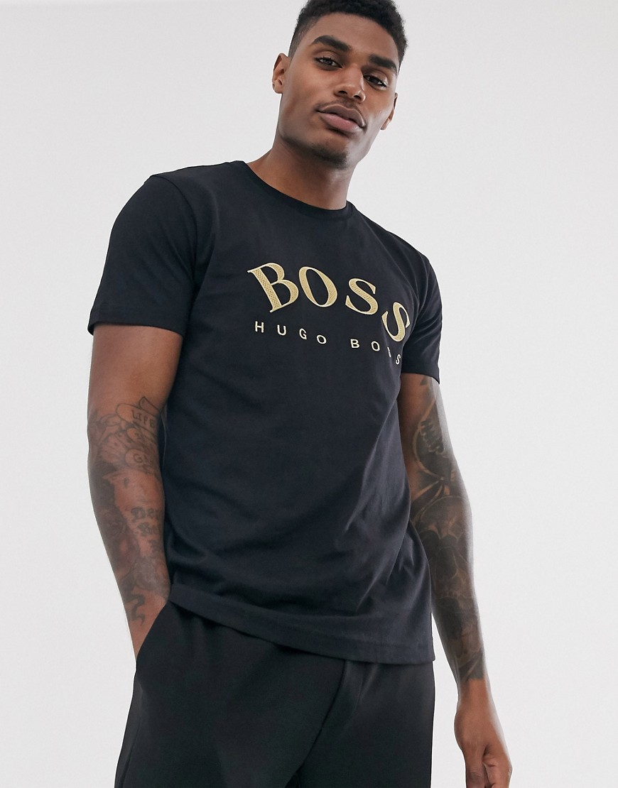 BOSS Athleisure - T-shirt met gouden logo in zwart