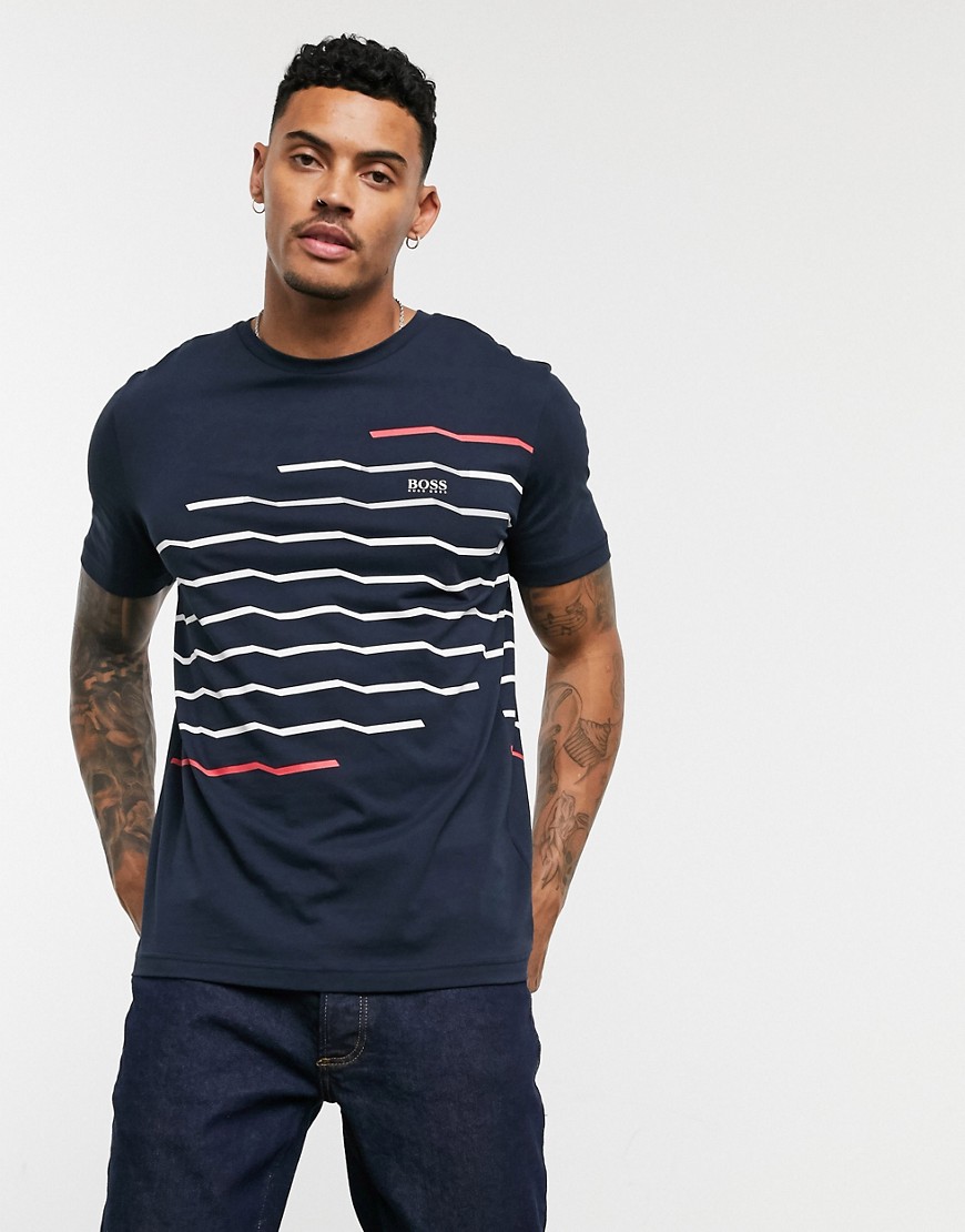 BOSS - Athleisure - T-shirt met zigzagprint in marineblauw